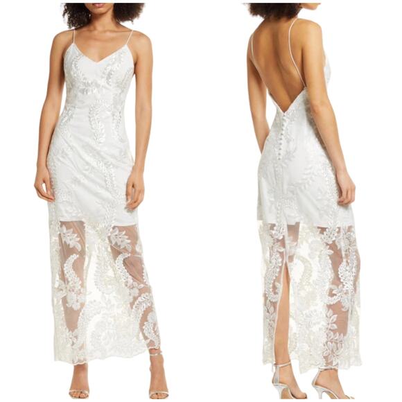 Elliatt NWT Paulette Sleeveless Chiffon Overlay Dress Ivory Size L Embroidered - Picture 1 of 11